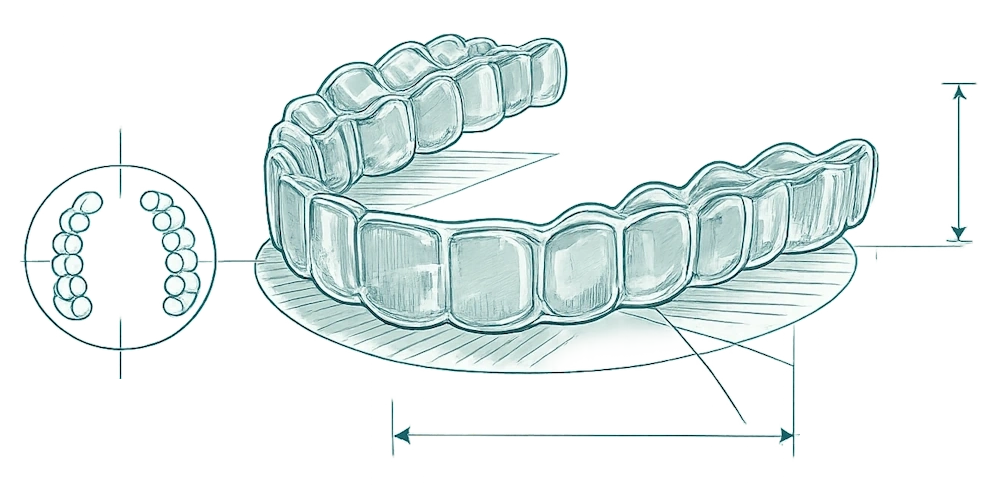 Disegno bozza di un allineatore dentale trasparente